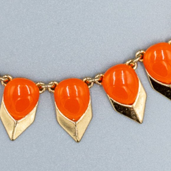 Orange and Gold Tone Statement Necklace - Picture 4 of 5